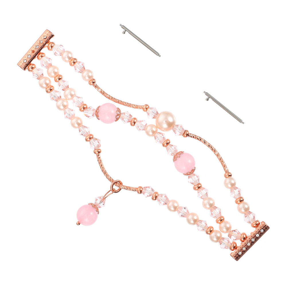 1Pc Agate Beaded Smart Watch Strap Replacement Band For Watches Pink 3432209115075