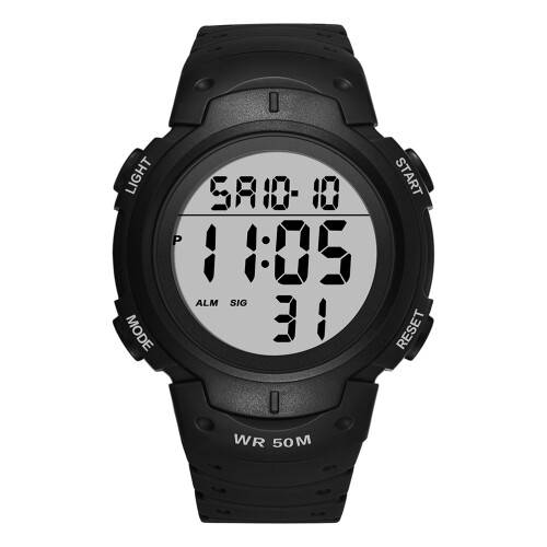 1Pc Black Electronic Watch for Man Waterproof Luminous Multi-Purpose