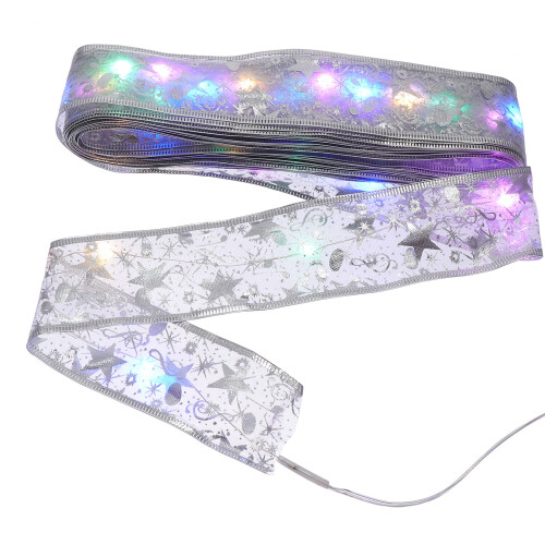 2Pcs Glowing Cloth Ribbon Lamp String Silver Xmas Tree Hanging Decor 1