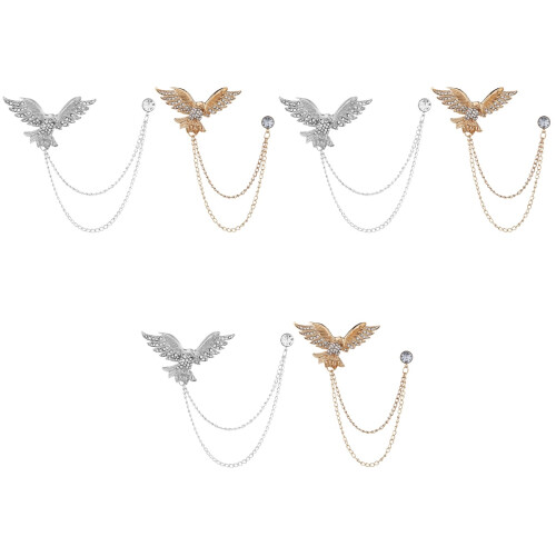6 Pcs Rhinestone Eagle Brooch with Chain Tassel Lapel Pin 2