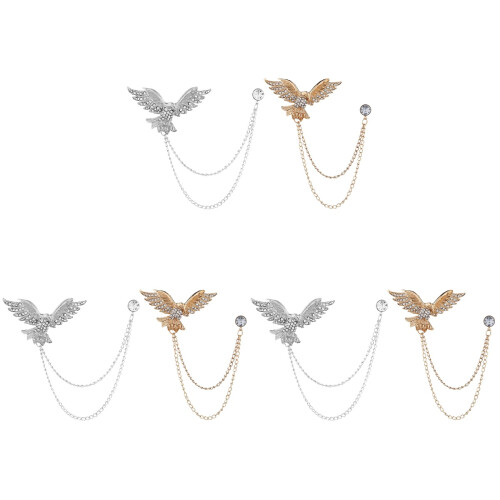 6 Pcs Rhinestone Eagle Brooch with Chain Tassel Lapel Pin 1