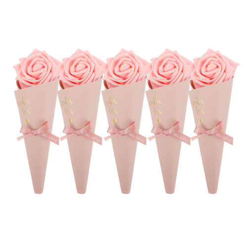 5St Elegante Candy Opslagzakken Roze Papier Cone Voor Bruiloft