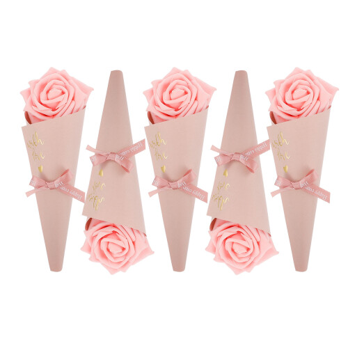 5St Elegante Candy Opslagzakken Roze Papier Cone Voor Bruiloft 2