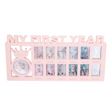 Newborn Photo Frame Pink - 12 Small Picture Slots, Durable Plastic, 39x18.5cm