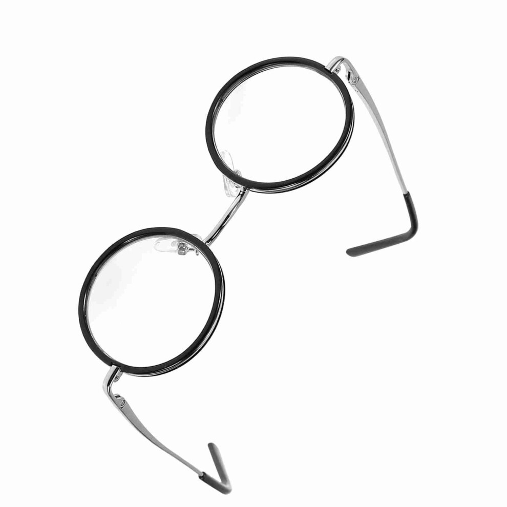 Retro Round Resin Magnifying Glasses +2.0 Strength, Lightweight, Black Silver
