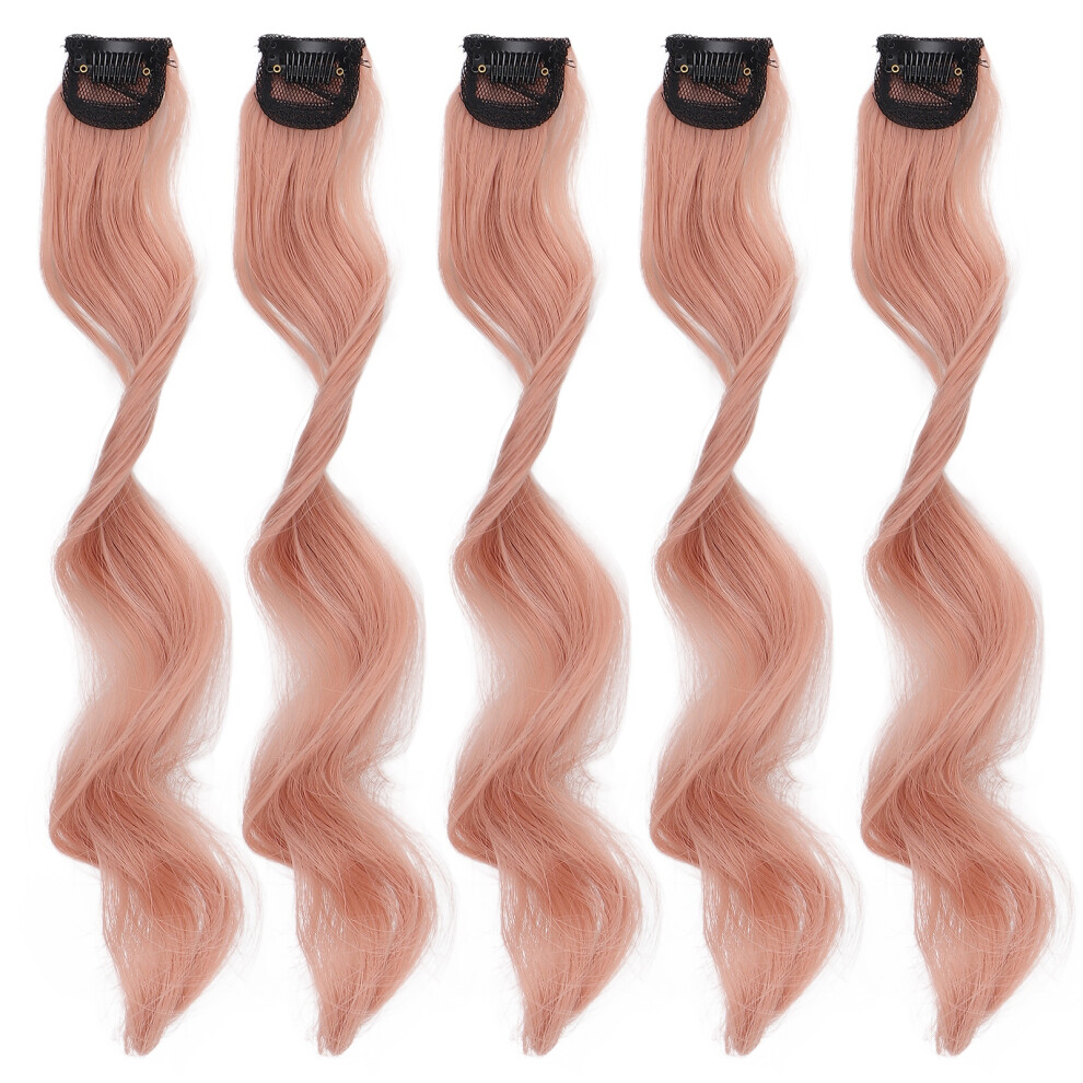 Unisex Pink 5Pcs Curly Colored Hair Extensions Clip-In 55Cm Grapefruit