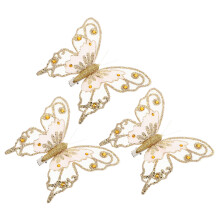 3Pcs Gold Monarch Butterfly Ornaments Durable Clip-on Xmas Tree Decor