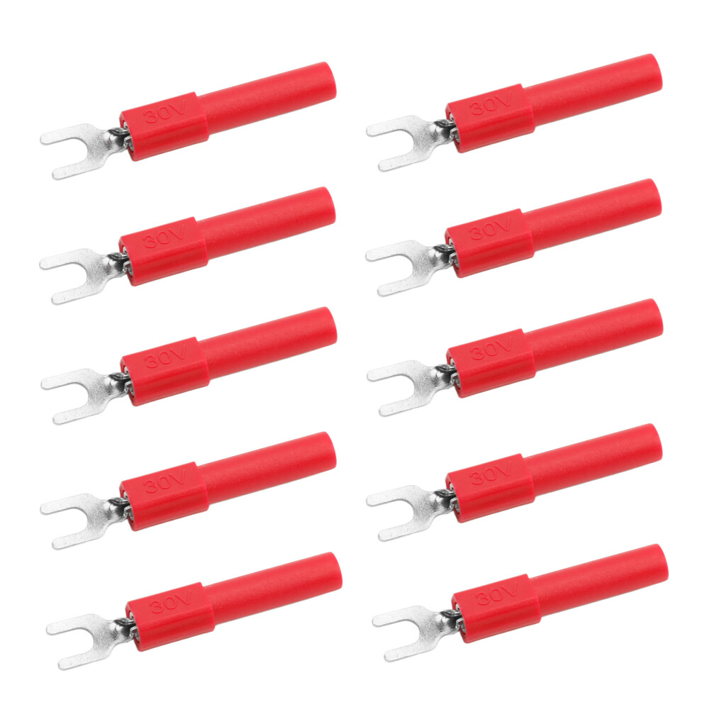 10Pcs 4Mm Fork Spade Wire Connectors U Type For Testing Multimeter Crimping Red 9321357631237