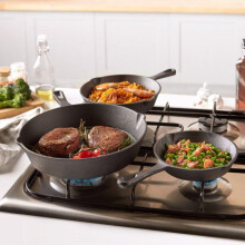 (Black) 3 Piece Black Cast Iron Skillet Set - 3 sizes - 6", 8", 10"