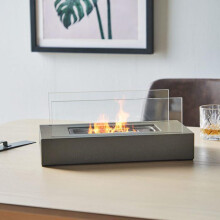 (Hammer Stone Grey) Rectangle Bioethanol Tabletop Fireplace