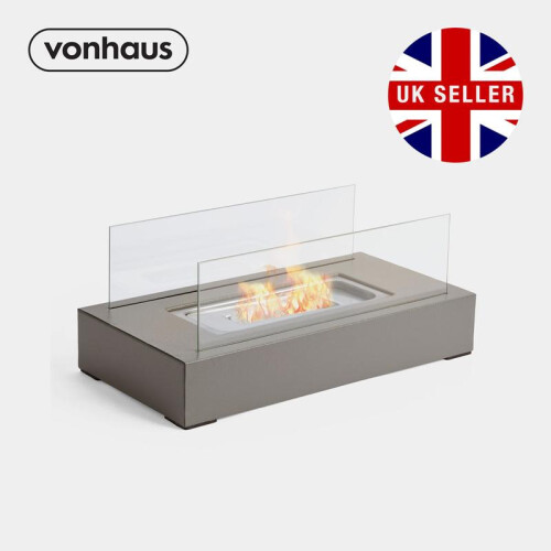 (Hammer Stone Grey) Rectangle Bioethanol Tabletop Fireplace 2