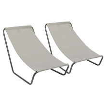 (Beige) Harbour Housewares Folding Beach Loungers - Matt Black - Pack of 2