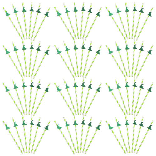 500Pcs Creative Green Witch Hat Paper Straws for Festive Drinks 2