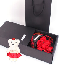 7 saponi a forma di rosa in una scatola regalo a forma di orso - 29x19x9 cm colorati