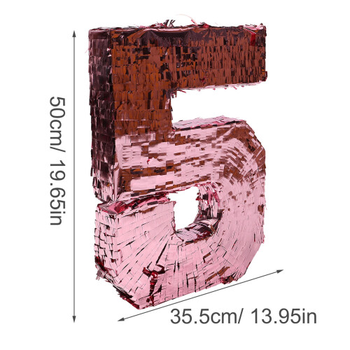 Rosa Guld Nummer 5 Pinata Papper Partydekoration 3D 2