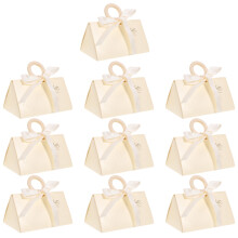 10Pcs White Foldable Paper Wedding Treat Boxes Candy Gift Boxes Wooden