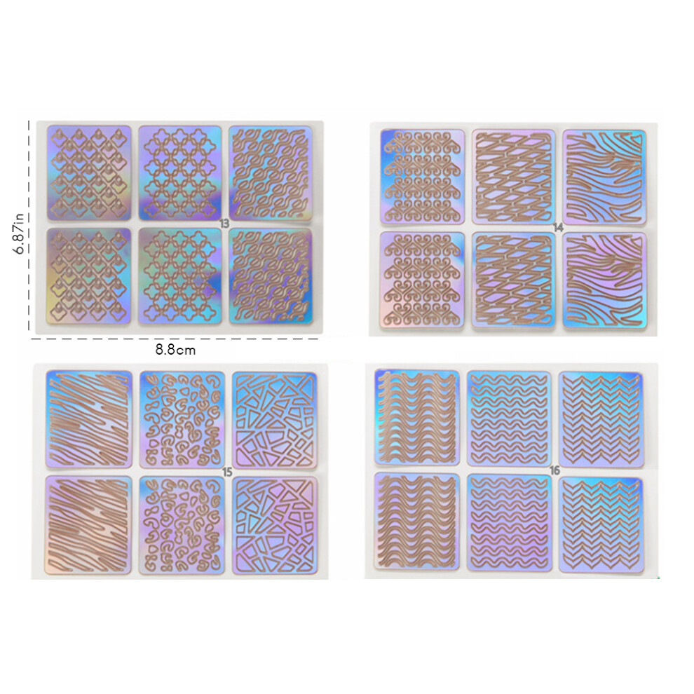 Nail Art Stamps Kit 24 Sheets Irregular Grid Vinyl Reusable Stamps for Nails