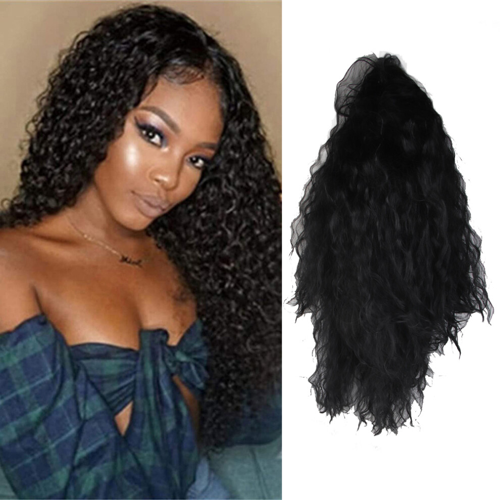 Black 24Inch Kinky Curly Brazilian Wig Virgin Hair Natural Color Tangle-Free