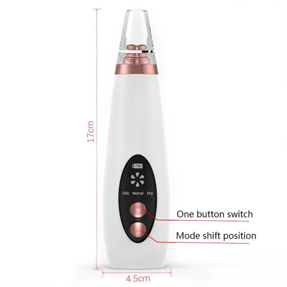 Rechargeable Blackhead Pore Vacuum Cleaner with 6 Suction Heads, 53KPA, 17cm