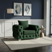 Ashton Armchair Green Plush Velvet Scatter Back Sofa Modern Comfortable Living Room Seating