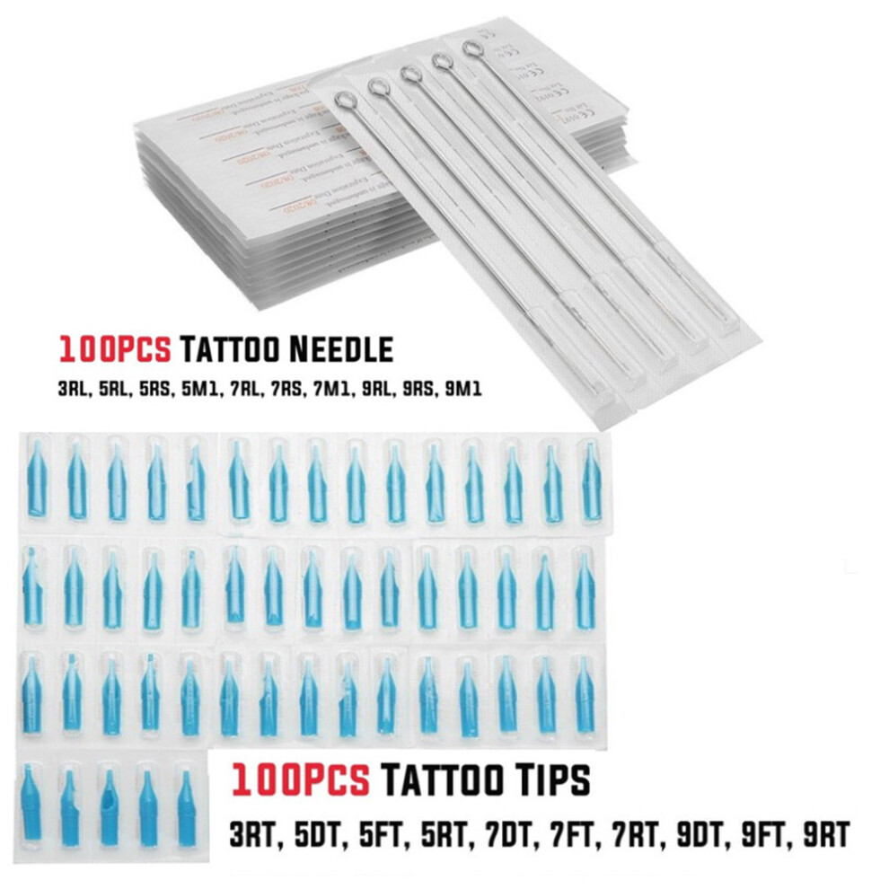 Disposable Mixed Tattoo Needles & Tips Kit 3RL-9RS 3RT-9FT
