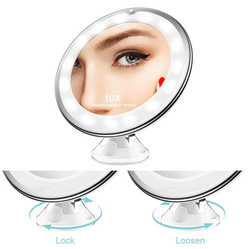 10X Lighted Makeup Mirror, Portable LED, 200x220mm, White