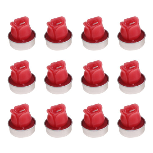 12Pcs Simulation Plant Rose Candles Red Smokeless Aromatherapy Decor