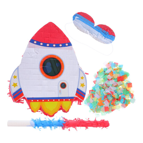 Flerfärgad Party Rocket Pinata I Papp Blindfold Och