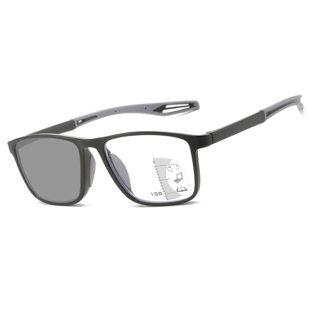 Blue/Light/Black Flexible Sporty Reading Glasses Trifocal Blocking Ultra 2.0X Magnification Photochromic Glasses 1 Pair