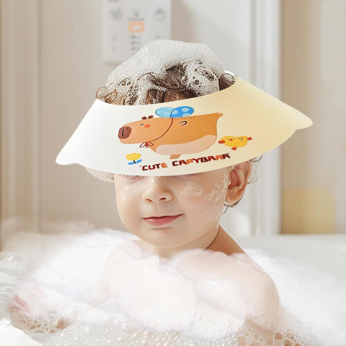 Toddler Shower Cap Capybara Pattern Head Protector Splash-Proof Bathing Cap Eyes Nose Neck Protection 1