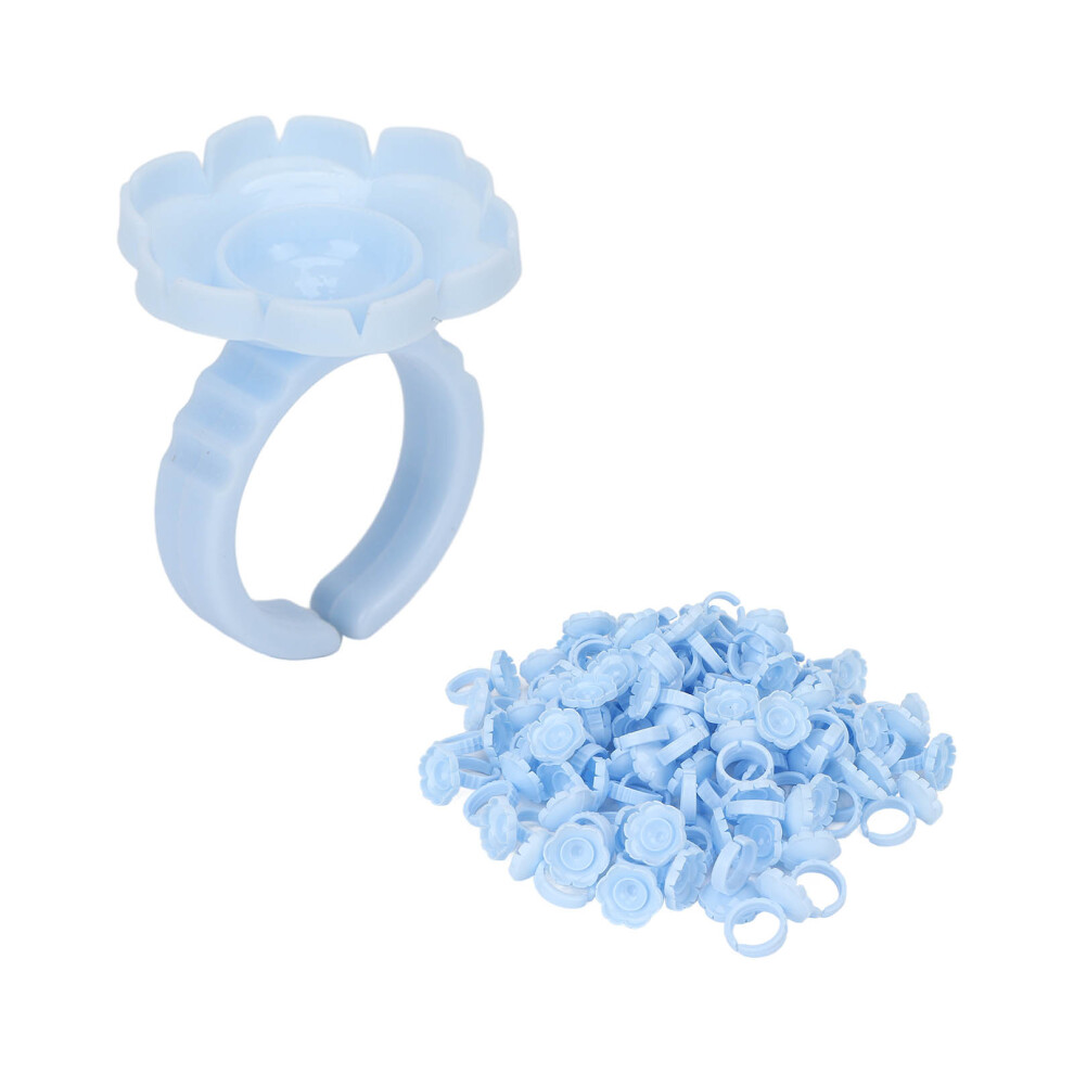 Unisex Blue 100Pcs Flower Glue Rings For Eyelash Extensions, 1.8Cm Diameter