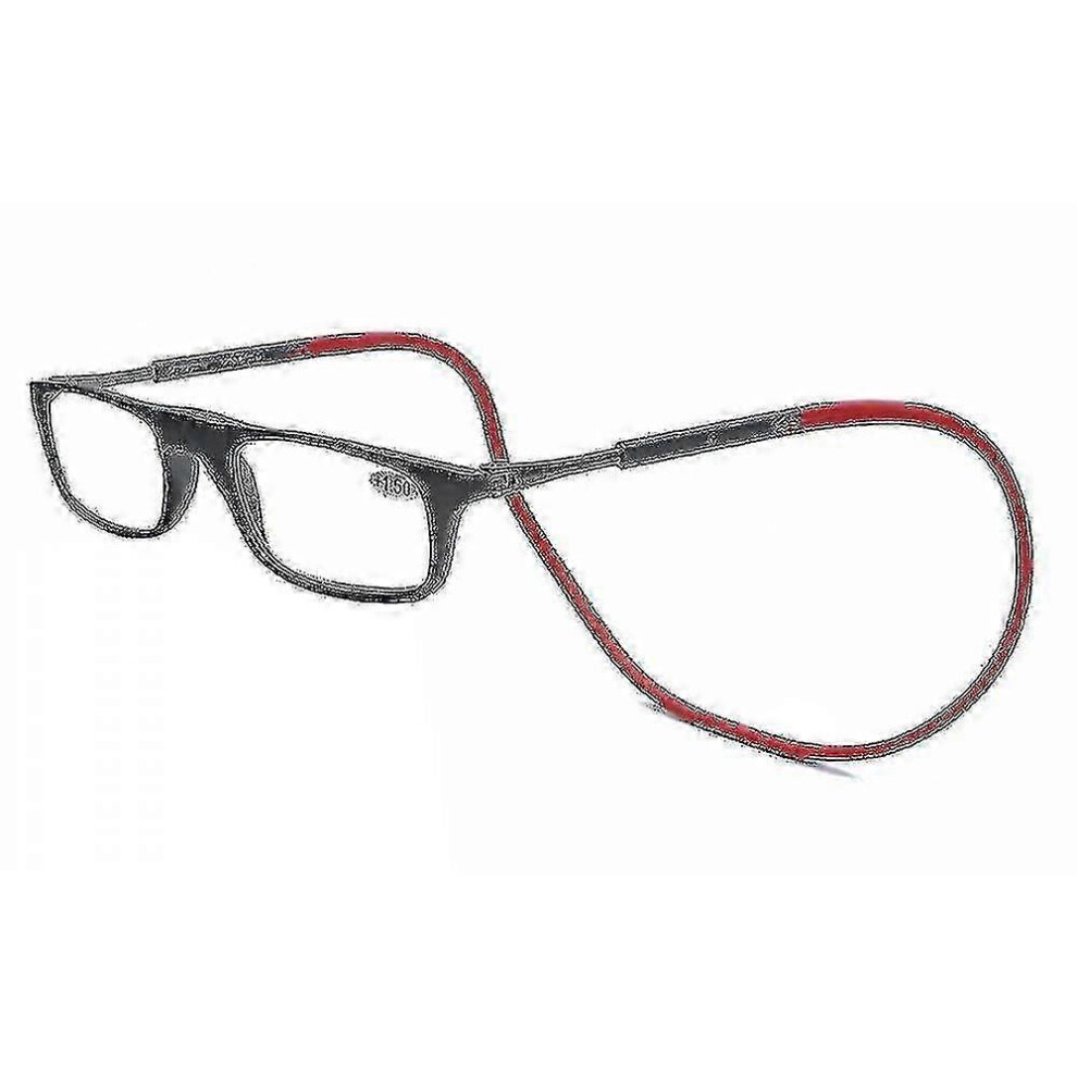 Kikidex (, 1.75 Magnification) Reading Glasses High-Grade Tr Magnetic Absorption Hanging Neck Funky Readers Glasses Red
