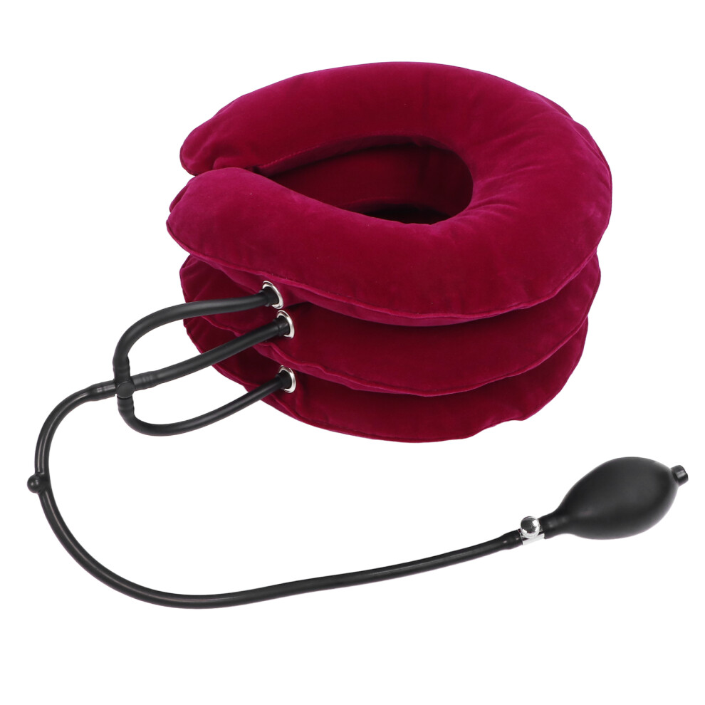 Rose Red Inflatable Neck Traction Device for Elderly, Soft Velvet & PVC