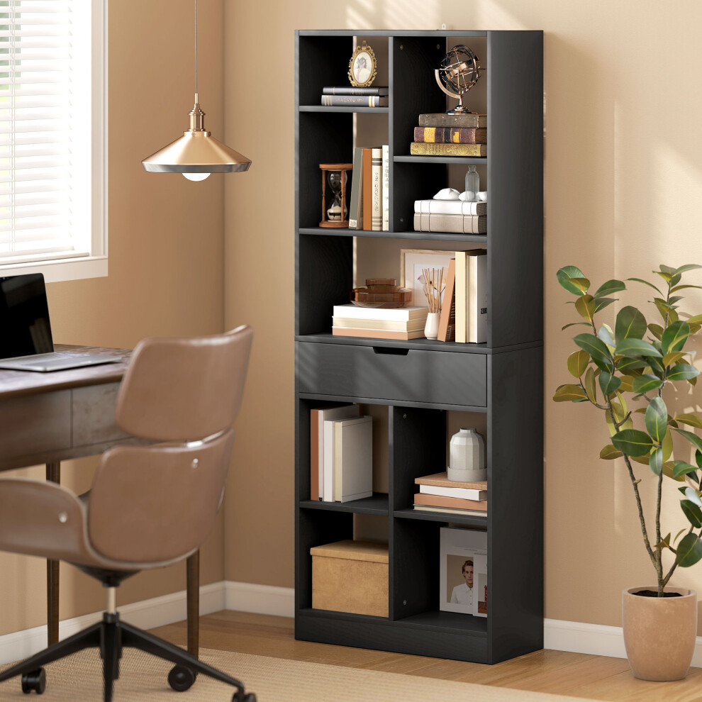 Homcom Freestanding Bookcase Display Shelf With Drawer For Home Office Black
