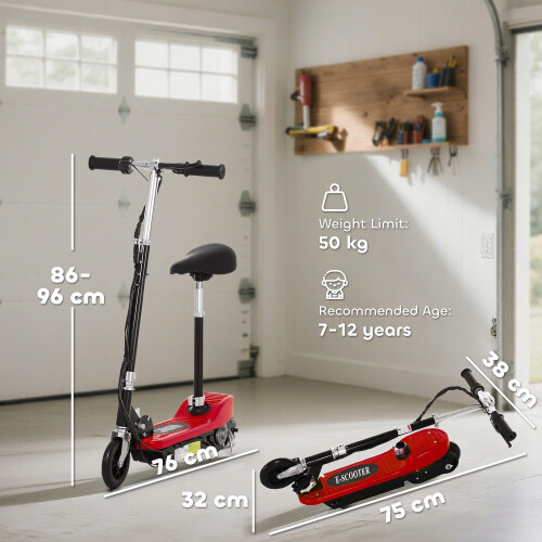 Homcom HOMCOM Foldable Powered Scooter 120W w/ Adjustable Seat and Brake, Red 2