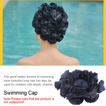 Women Kids Flower Shape Elastic Swim Cap Blue 21cm, 200g