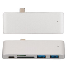 Hub USB-C 5-in-1 portatile in alluminio argentato PD 2TB