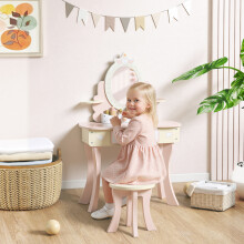 AIYAPLAY Kids Dressing Table, Girls Vanity Set w/ Stool, 7 Play Accessories