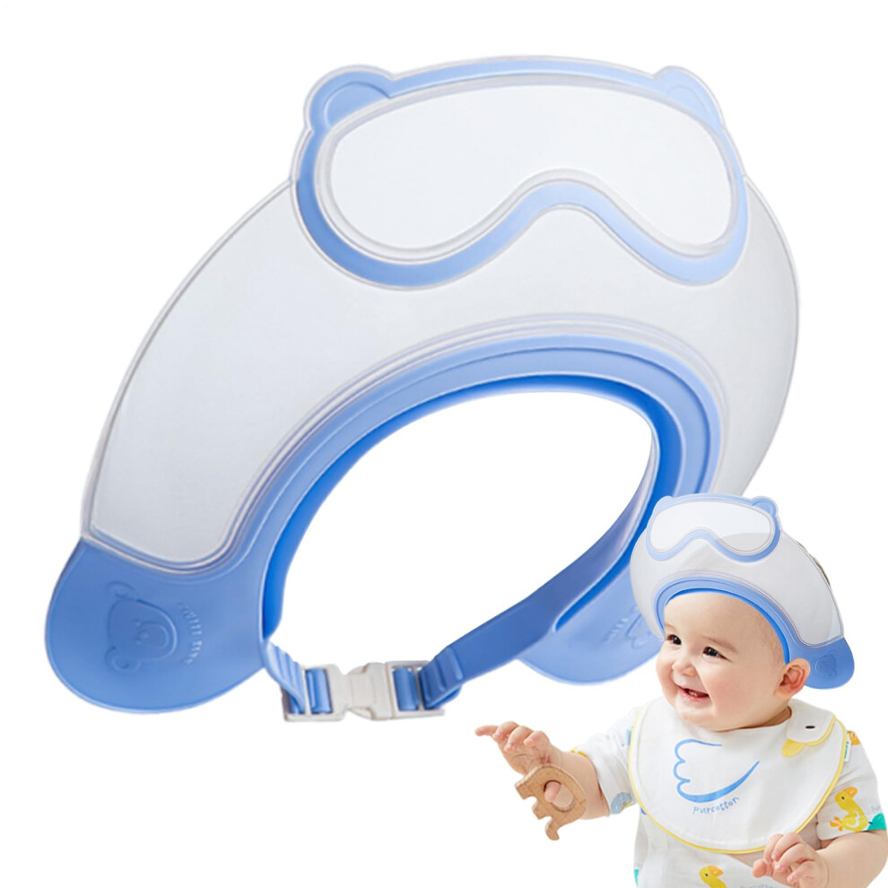 Baby Shower Cap Shield Adjustable Waterproof Toddler Shower Cap For Girls And Boys Shampoo Hair Washing Blue