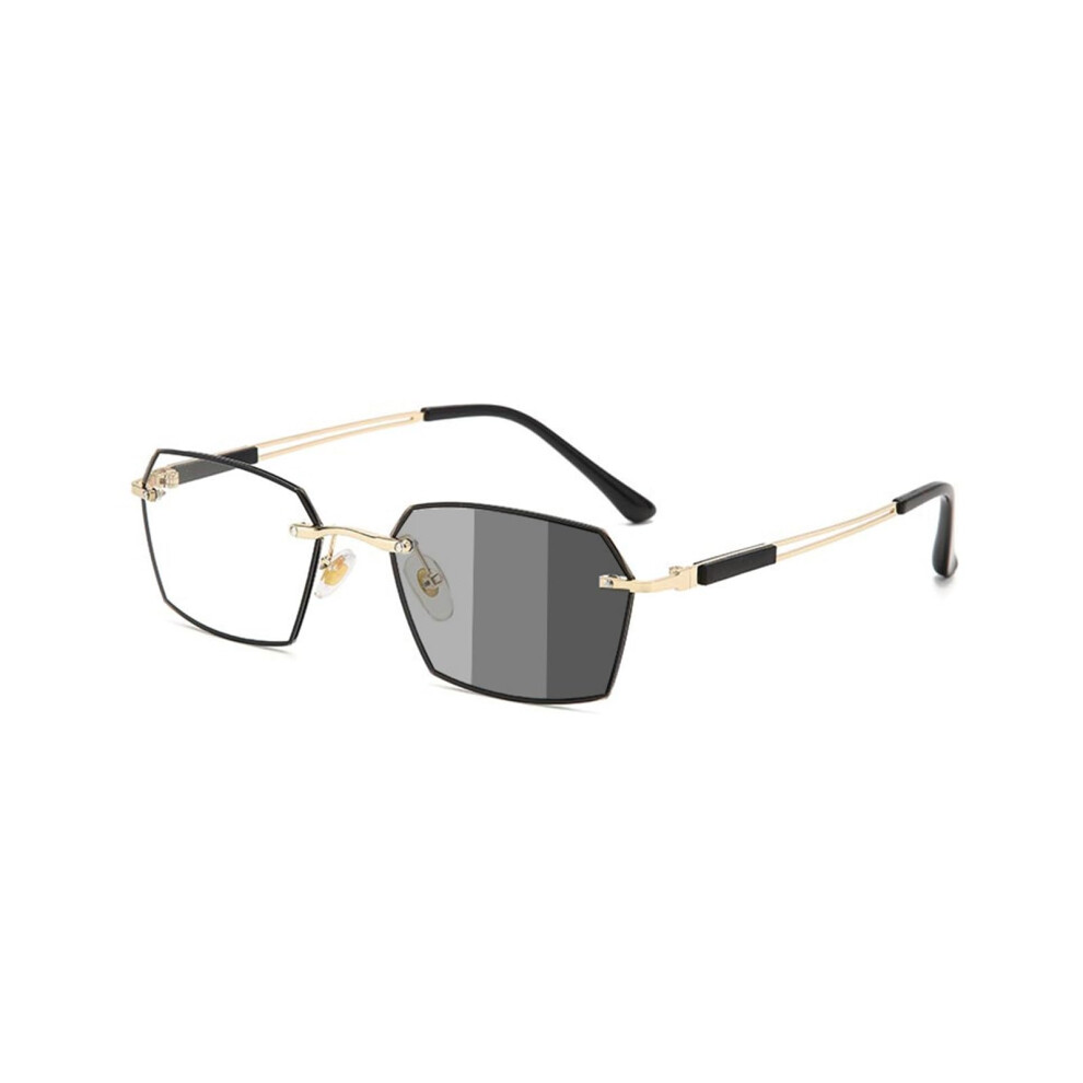 Blue/Light/Gold Fashion Polygon Metal Reading Glasses For Men, Photochromic Blocking, Anti-Uv Sunglasses, 0.0X