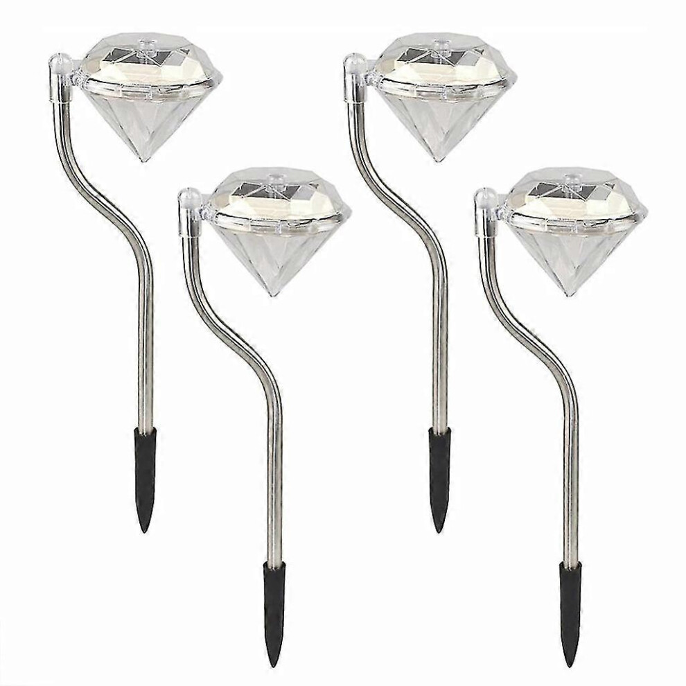 Kikidex (As Show, One Size) 4Pcs Outdoor Solar Powered Garden Stake Yard S Stainless Steel Lawn Lamp Waterproof Spot Pathway Landscape Decor Light