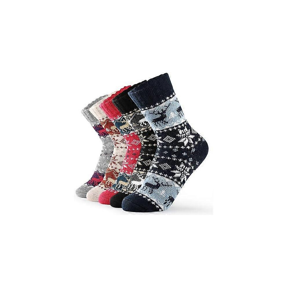 Kikidex (As Show, One Size) Qonlou Socks For Women Thermal Socks Ladies Thick Wool Warm Winter Christmas Nordic Socks For Her 5 Pairs