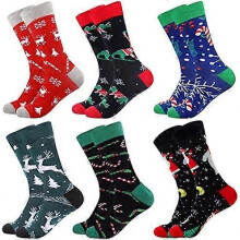 (As show, One size) Toes Home Christmas Novelty Funny Socks Mens, 6 Pairs Funky Casual Cotton Socks Fun Patterned Calf Xmas Socks for Men