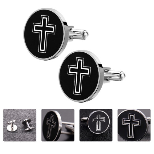 1Paar Schwarze Titanschmuck Manschettenknöpfe Herrenmode 2