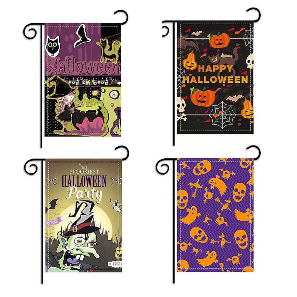 Kikidex (As Show, One Size) 4Pcs Welcome Halloween Garden Flag, 30*45Cm Double-Sided Haunted House Flag, Outdoor Halloween Decoration