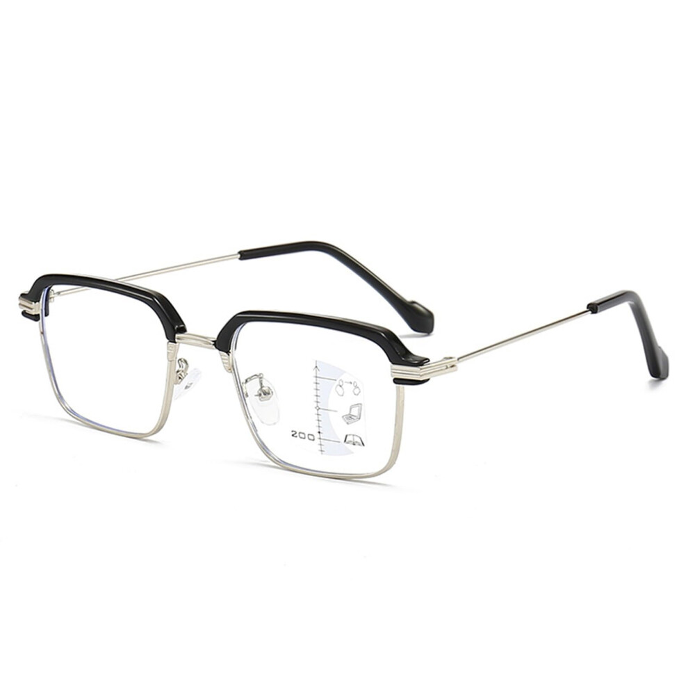Blue/Light/Silver Progressive Multifocus Reading Glasses For Men Large Frame Blocking Anti Glare 1.0X