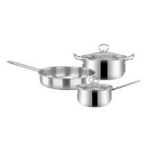 Cookware 3-Piece Stainless Steel Cookware Set With Flat-Bottom Frying Pan Soup Pot And Milk Pot