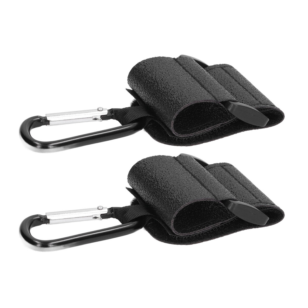 Set Of 2 Baby Stroller Hooks Multipurpose Leather Carabiner Brackets Black