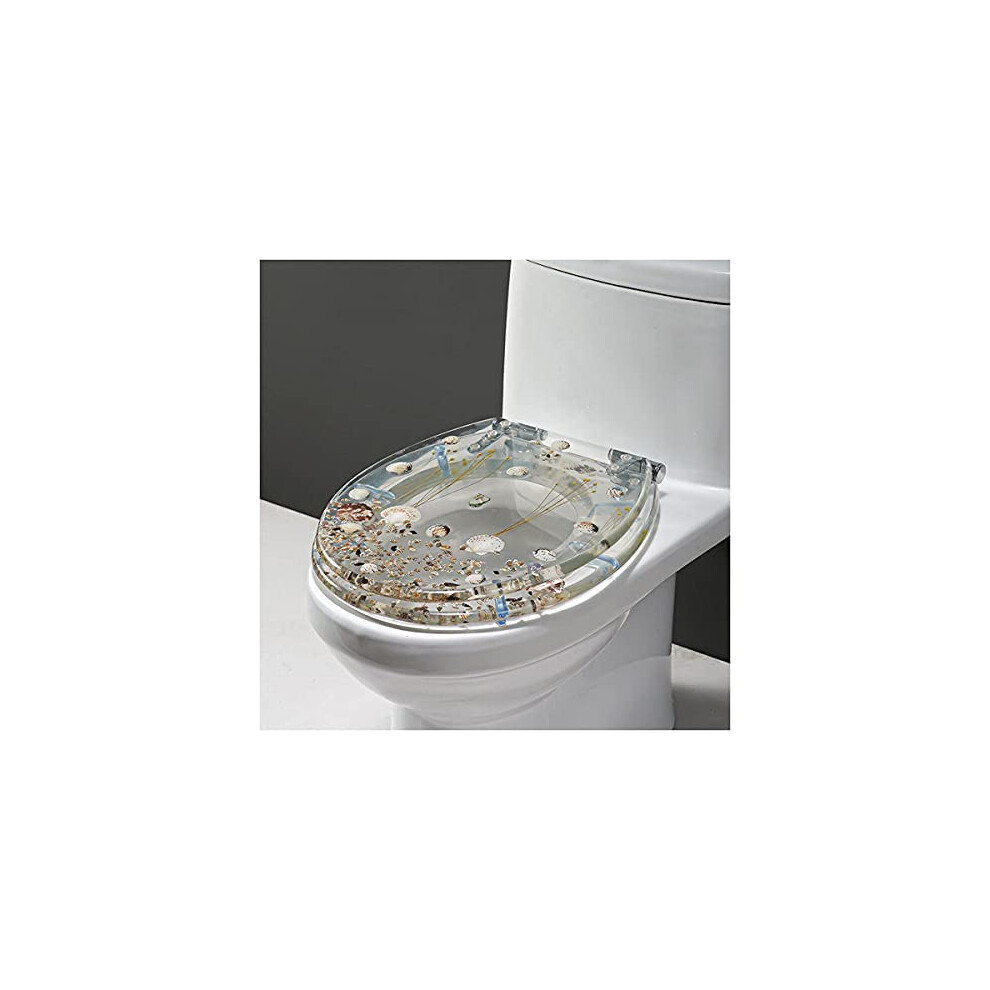 Ocean Series Art Slow Close Resin Toilet Seat With Cover 3D Real Seashells Dolphin Starfish For U V O Toilet I Closed 9354506667634