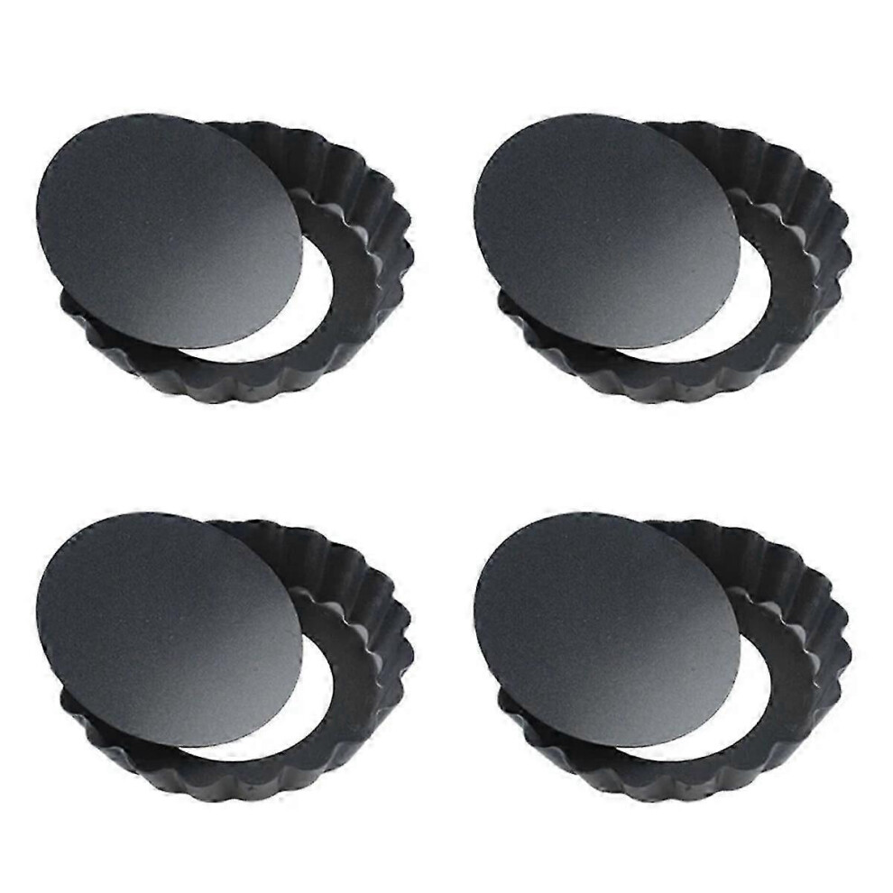 Kikidex (As Show, One Size) 4Pcs 4In/10Cm Mini Pie Muffin Cupcake Pans Non-Stick Tart Quiche Flan Pan Mold Removable Loose Bott